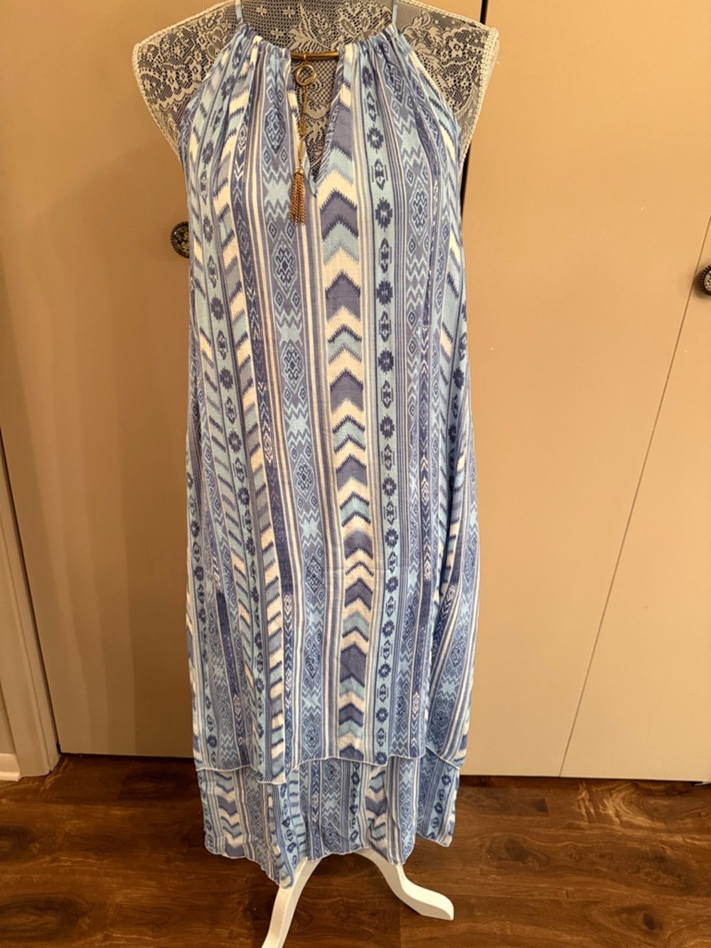 Blue Patterned Halter Swim Coverup